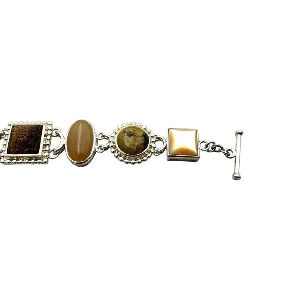Whitney Kelly Sterling Silver Womens Bracelet Tiger Eye Jasper Toggle Clasp - Picture 7 of 8